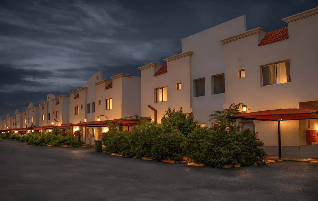 villa outdoor at night